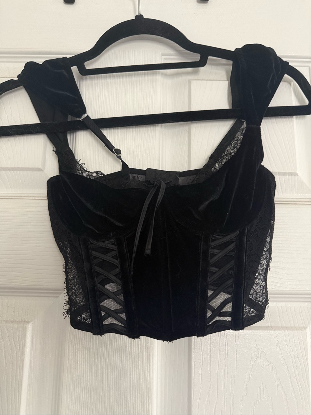 Victoria's Secret Black Velvet Lace Corset Crop Top